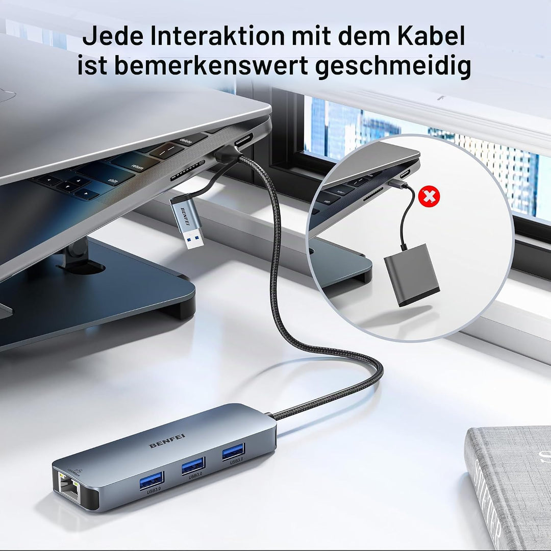 BENFEI USB C Gigabit Ethernet Adapter, 3 Ports Hub 3.0 Mit RJ45 LAN Netzwerkadapter für MacBook Pro/