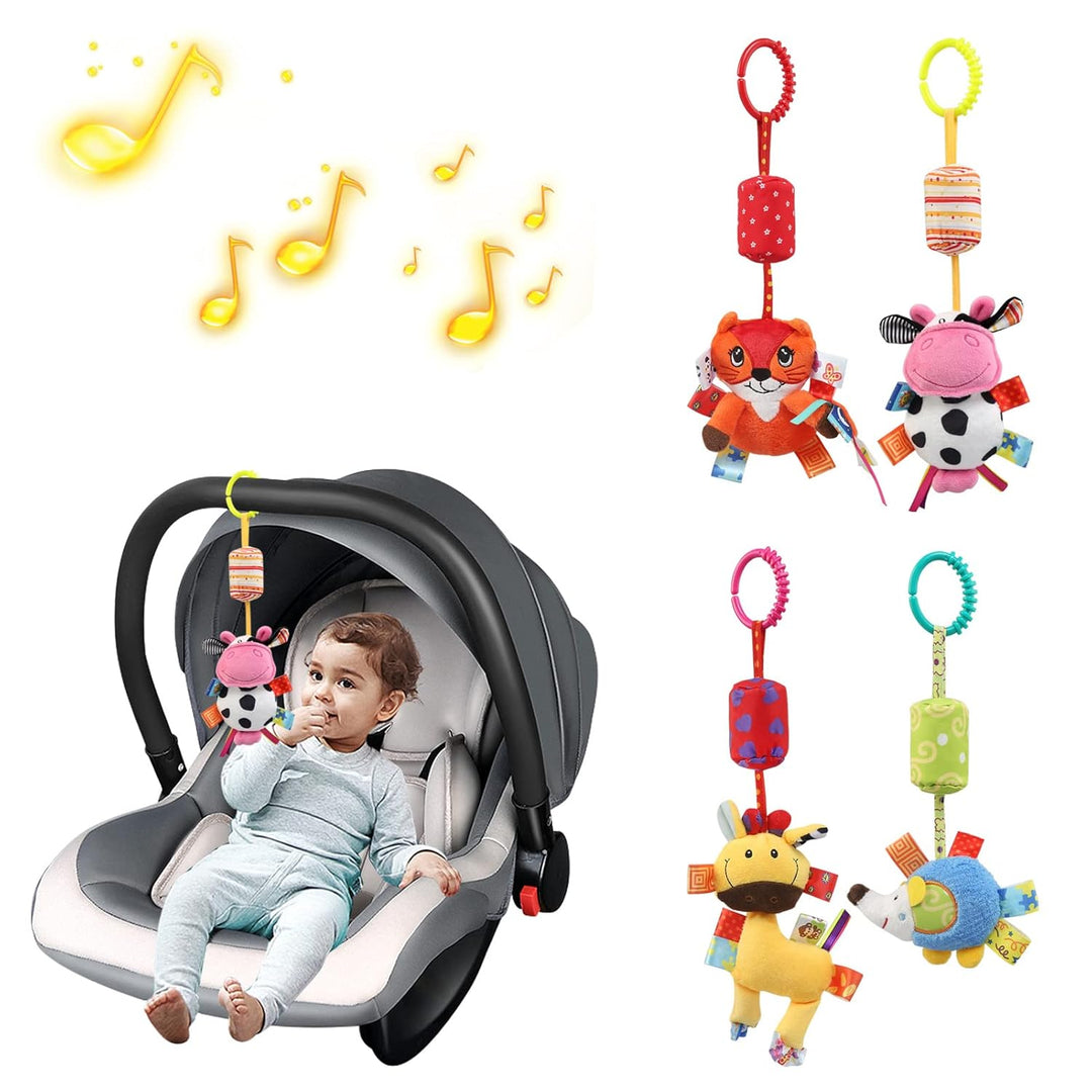 JoyLife Baby Kinderwagen Spielzeug, 4 Stück Plüschtier mit Glöckchen, Baby Spielzeug Kinderbett Anhä