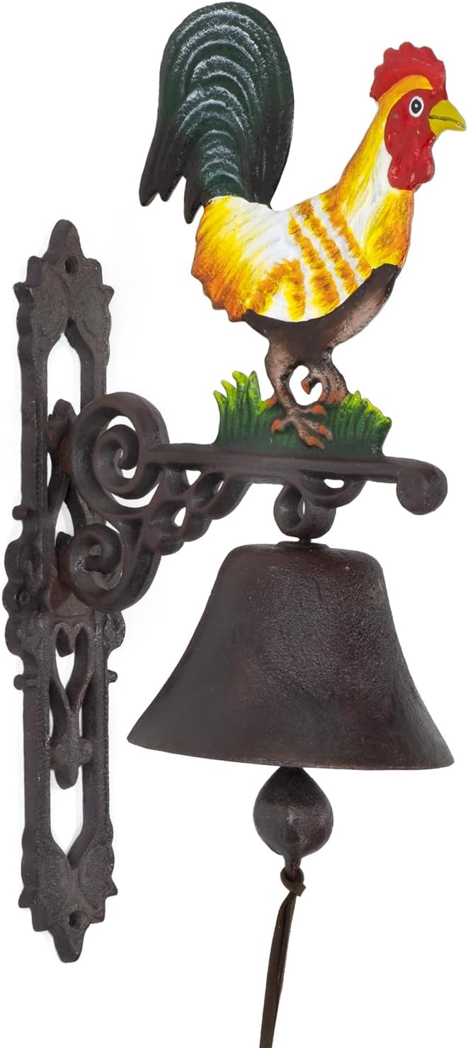 Moritz Gusseisen Wandglocke Bunter Hahn Krähen Glocke Türglocke 41 cm Höhe Hausglocke Landhaus Stil