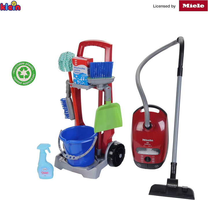 Theo Klein 6074 Putzwagen und Staubsauger I Kinder-Sauger im Miele-Design I Besenwagen inkl. Eimer,