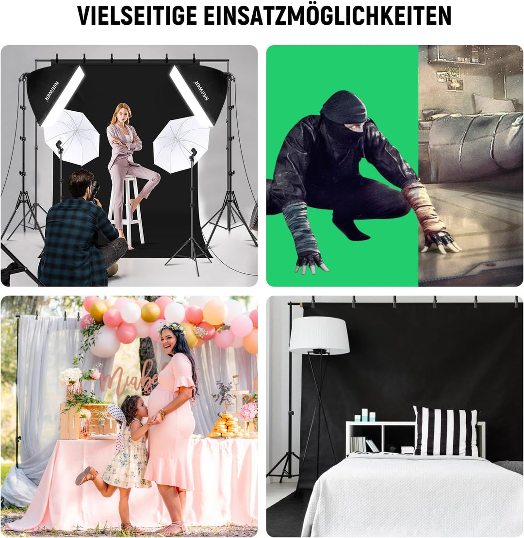 NEEWER Fotografie Beleuchtungsset mit Hintergrund, 8,5x10Fuss Hintergrundständer, 5700K 800W Äquival