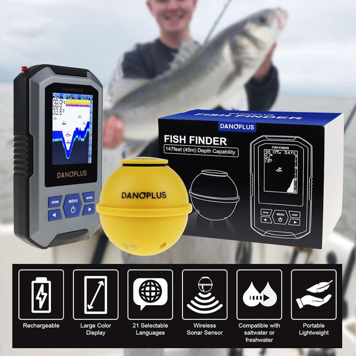 Kabelloser Fischfinder Tragbarer Fischfinder Sonar-Sensor 45 m Tiefenerkennung Wiederaufladbare Tief