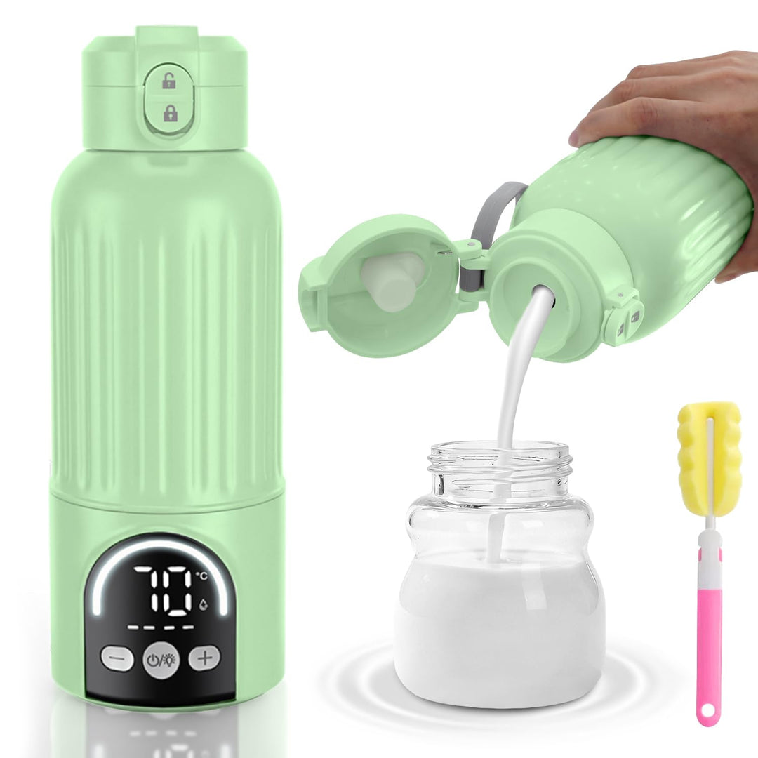 Tragbarer Babyflaschenwärmer Grün für Unterwegs, 500ml Muttermilchwärmer, 12000mAh Akku, 120W Schnel