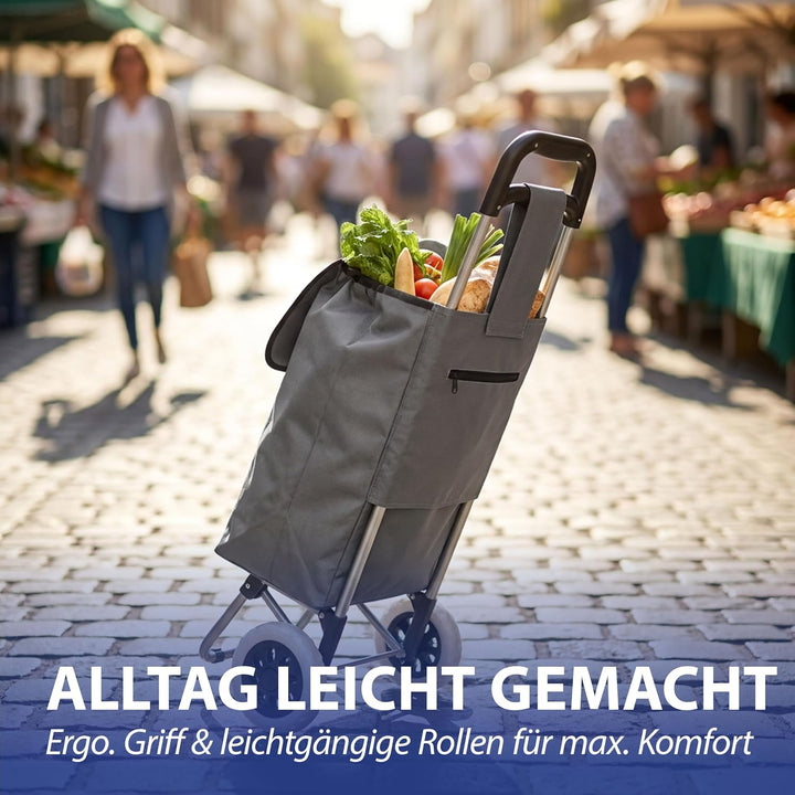 Einkaufstrolley grau | Volumen 45L 40x92x20cm Polyester Metallgestell | Einkaufswagen auf Rollen | R