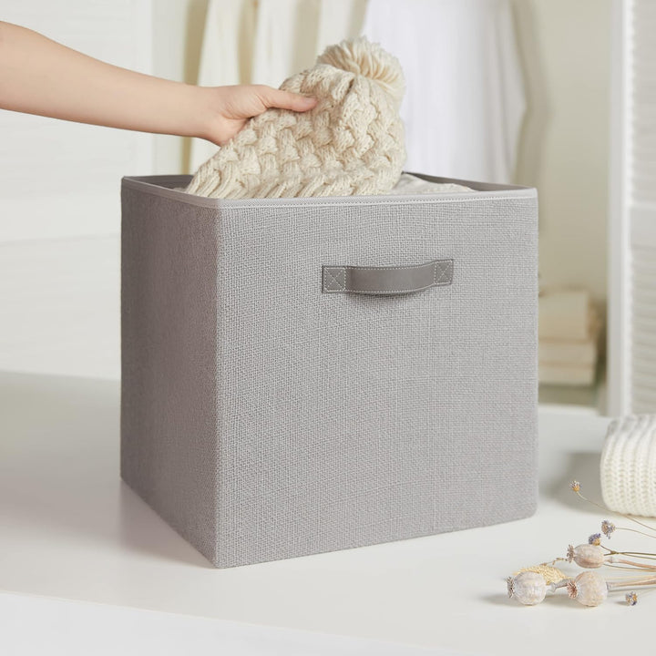 Ocean Home Textile Natürlich Grau Jute Aufbewahrungsbox, Faltbare Aufbewahrungswürfel 33x30x33 cm 33
