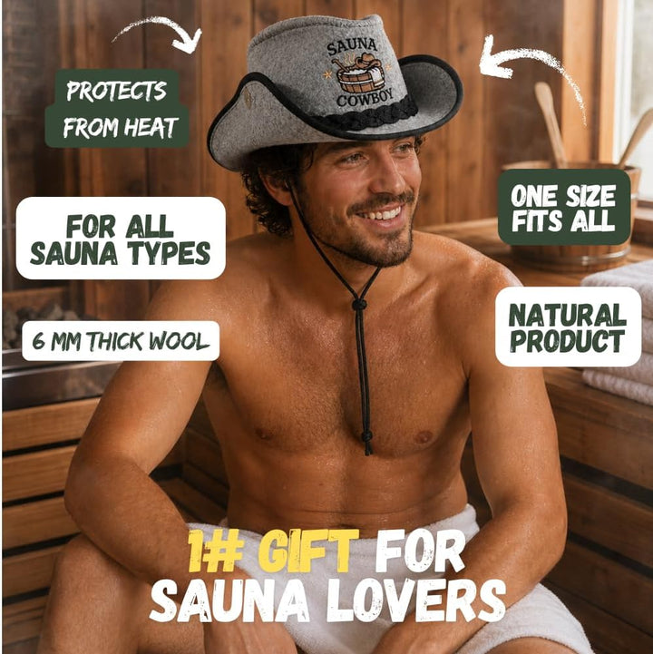 Saunahut für Damen und Herren aus Filz - Sauna Cowboy - Grau Saunahut für Herren und Damen aus 100Pr