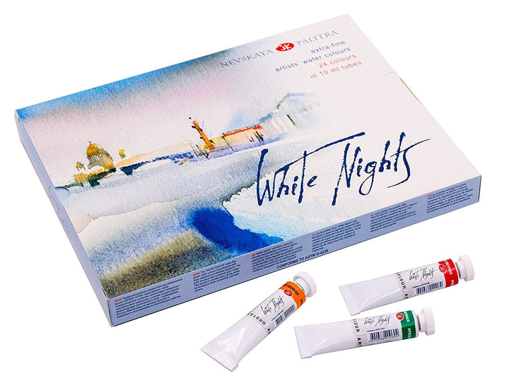 Honsell 11228 - White Nights Künstler Aquarellfarben im Set mit 24 Farben à 10 ml in Tuben, 24 Farbe