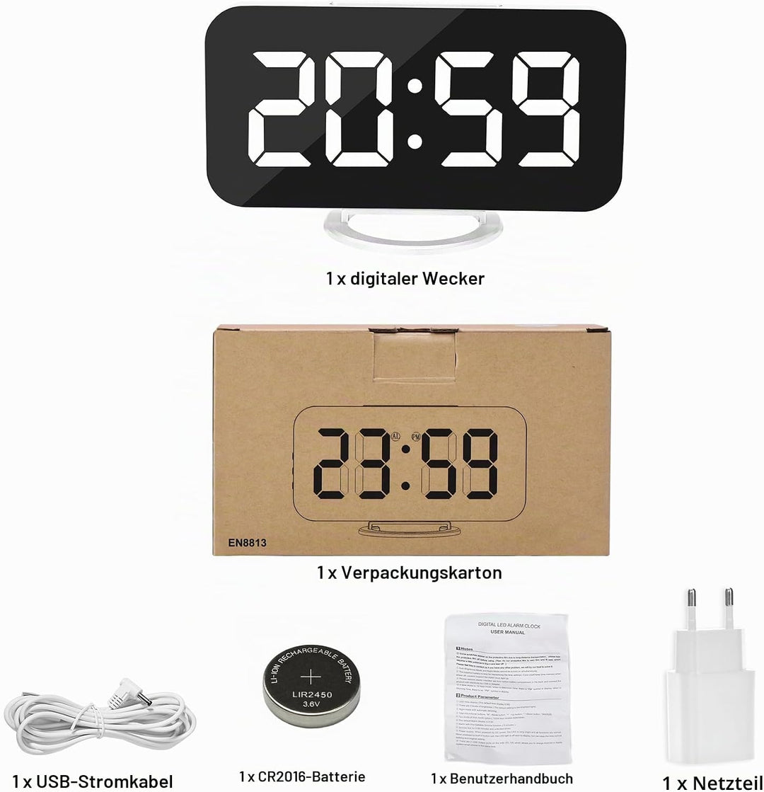 U-Picks Wecker Digital,Spiegel Digitaler Wecker,Grosse 6,5" LED-Anzeige mit Dimmer-Modus zur Helligk