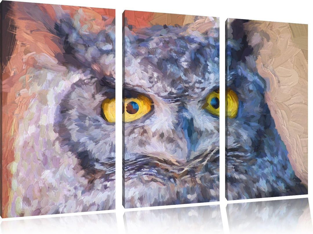 hübsche Waldohreule NewArt 3-Teiler Leinwandbild 120x80 Bild auf Leinwand, XXL riesige Bilder fertig