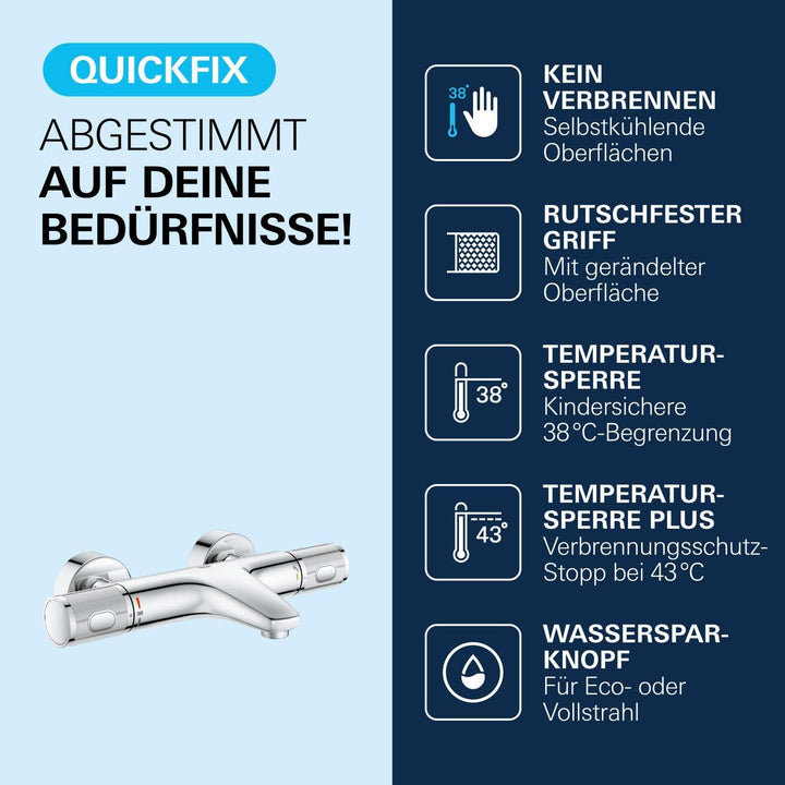 GROHE Precision Feel - Thermostat-Wannenbatterie (‎wassersparend, Temperaturbegrenzung, Wandmontage,