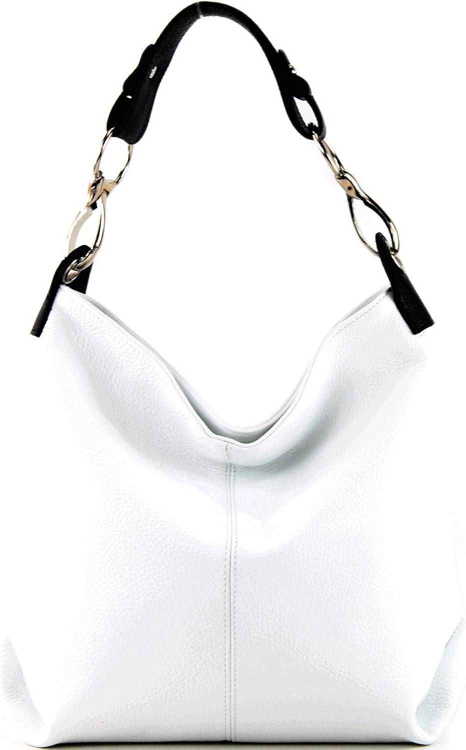 modamoda de T168 Damen Leder Schultertasche, handmade in Italy Weiss/Schwarz, Weiss/Schwarz