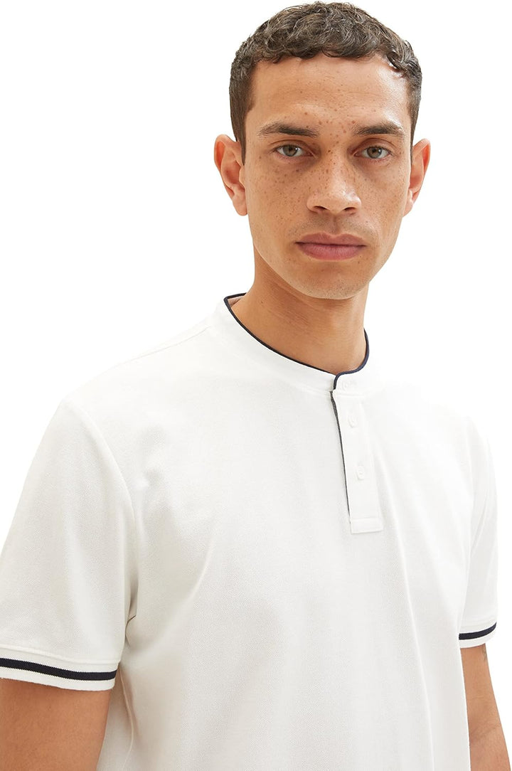 TOM TAILOR Herren Piqué Poloshirt mit Stehkragen M 10332 - Off White, M 10332 - Off White