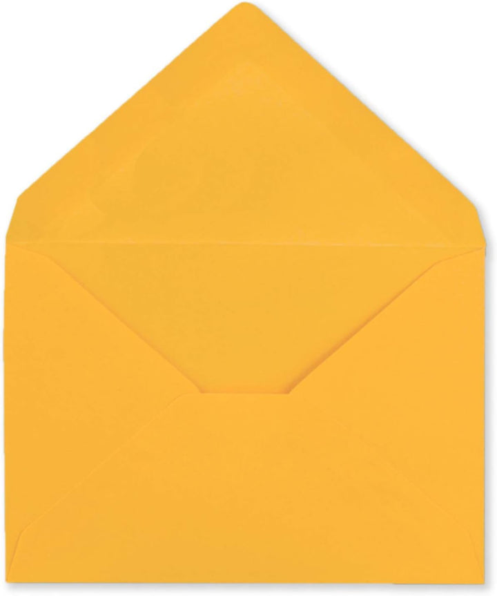 150x kleine Umschläge in Goldgelb DIN C7 8,1 x 11,4 cm mit Spitzklappe und Nassklebung in 80 g/m² -