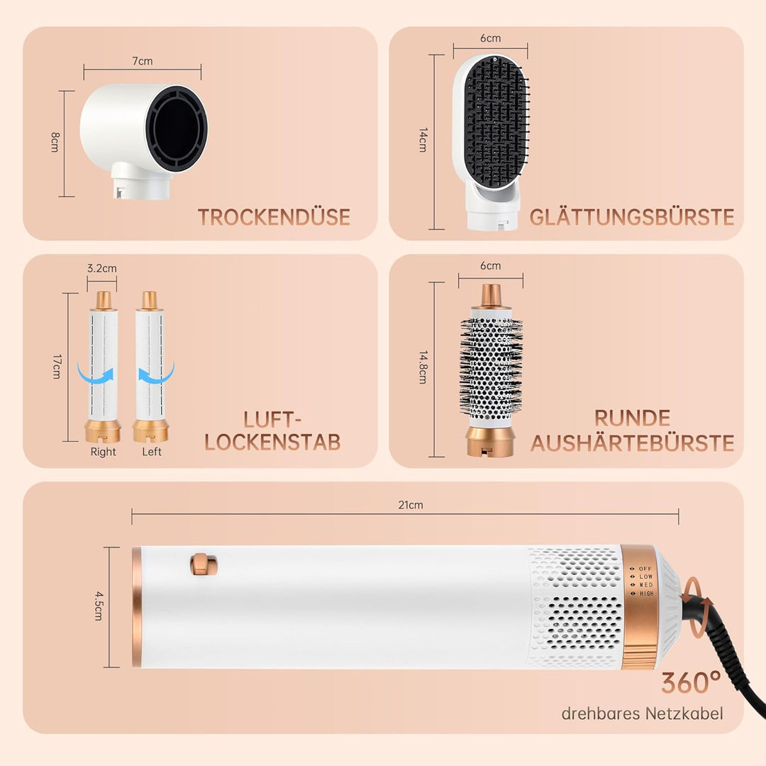 Air styler 5 in 1 Hair Styler 1000W Warmluftbürste Set Haarstyler Rundbürstenföhn, Lockenstab Automa