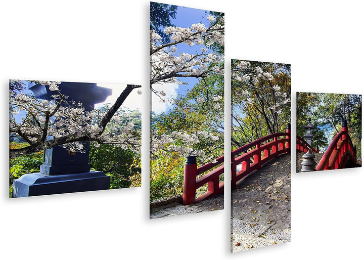 islandburner Bild auf Leinwand Sakura Japan Tempel An Roter Brücke Bilder Wandbilder Poster Leinwand