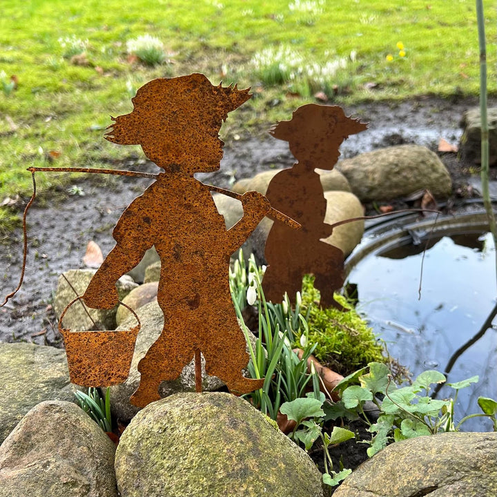Storm's Gartenzaubereien Teichdeko 2 x Schwimmfrosch und 2 x Angler in Rostoptik zum Stecken
