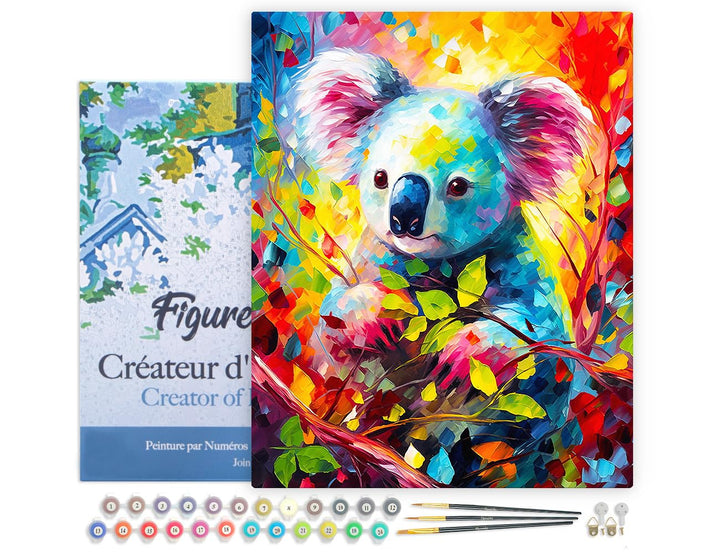 Figured'Art Malen Nach Zahlen Erwachsene Mit Rahmen Koala Farbenfroh Abstrakt - Paint by Numbers Bas