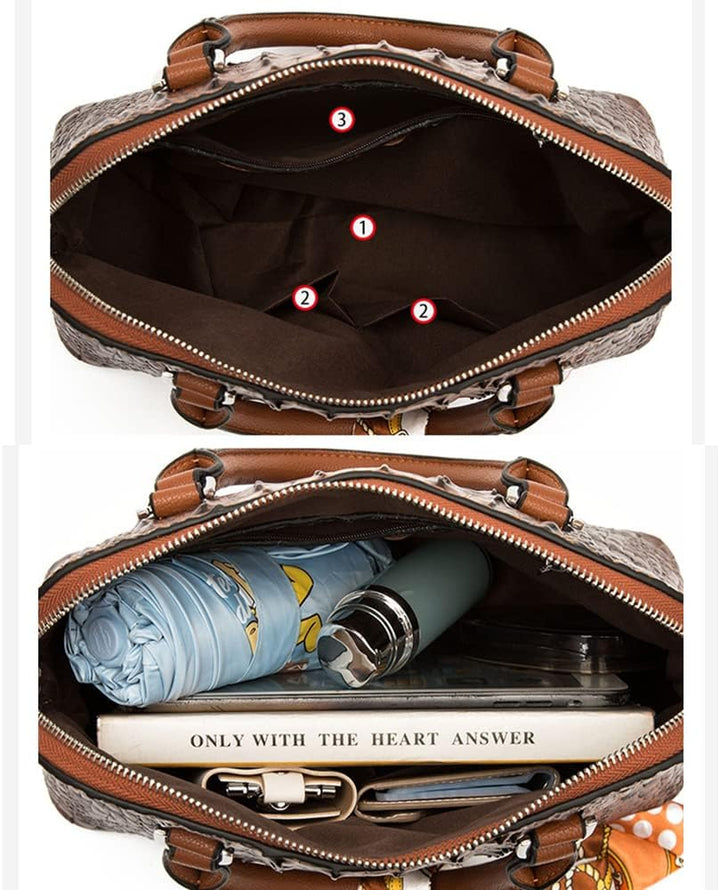 Coolives Damen Handtaschen-Set Damentasche aus PU-Leder mit Krokodilledermuster Henkeltasche Handtas