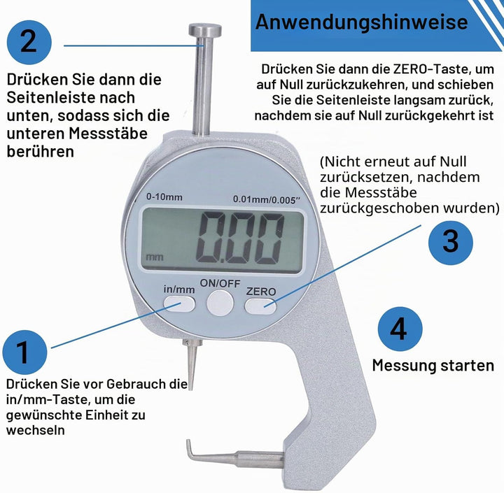 LiebeWH Dickenmesser 0-10 Mm Bereich LCD-Bildschirm Digitalanzeige Gekrümmte Spitze Mini-Dickenmesse