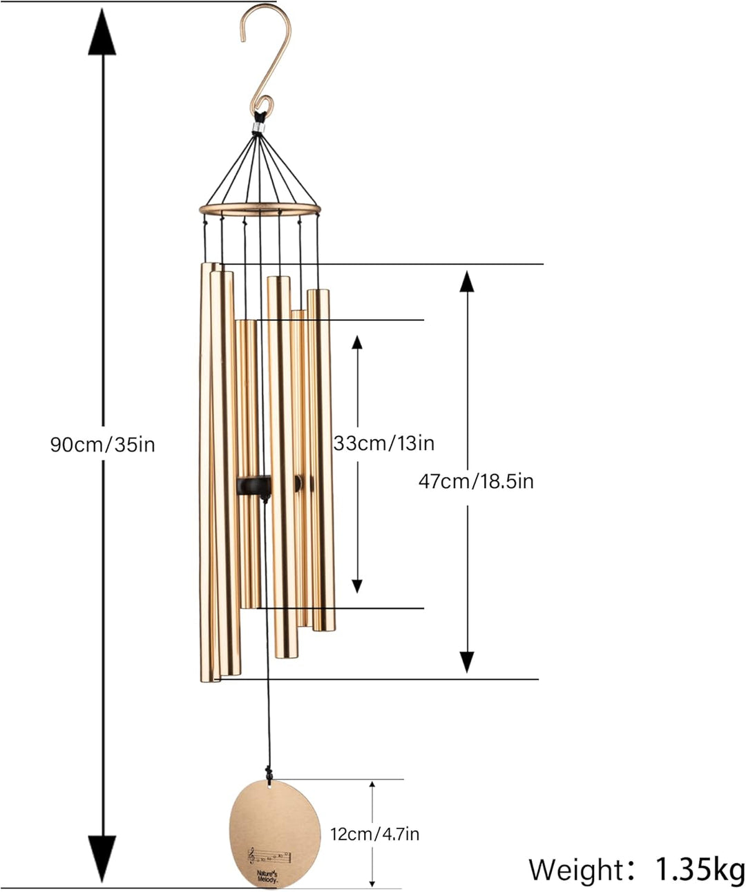 OSVINO Klangspiele Windspiele Aluminium mit Klang Gesamtlänge 90cm gross für drinnen draussen Balkon