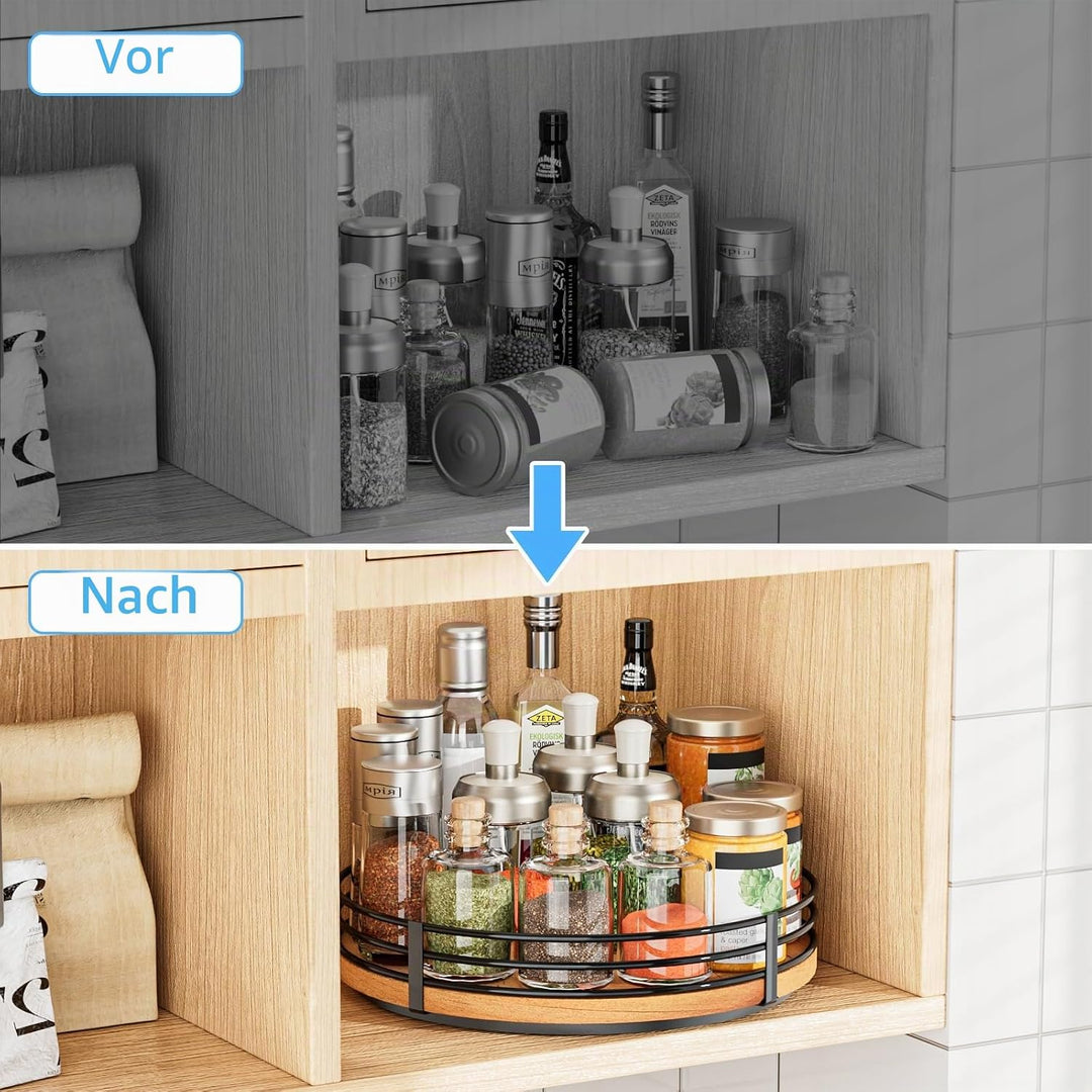 Lazy Susan Drehteller-Organizer aus Holz, rund, für Schrank, Küche, Arbeitsplatte, Speisekammer, Ess