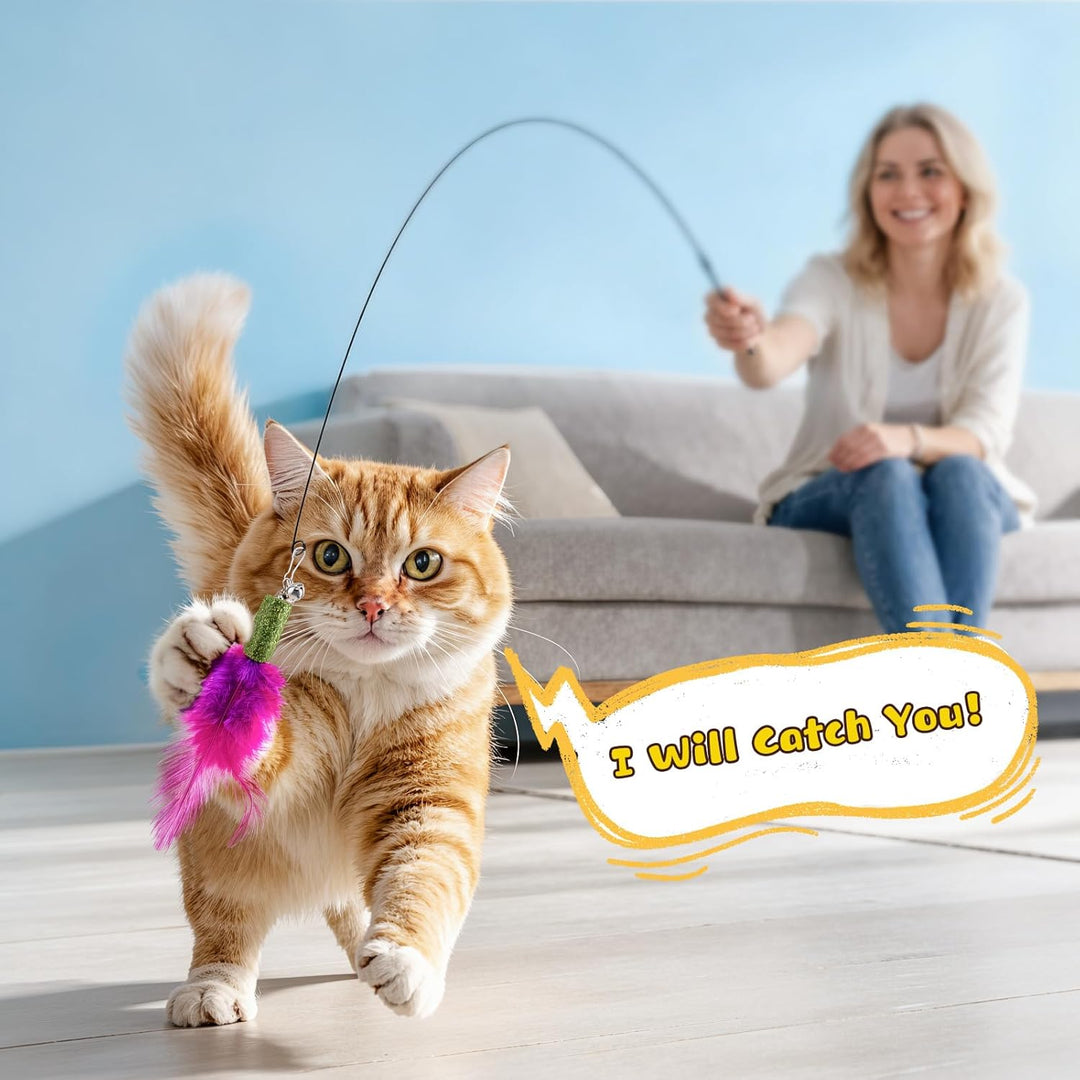 VavoPaw 6-in-1 Interaktiv Katzenspielzeug für Wohnungskatzen, 33,5" Katzen Spielzeug Spielstab mit F