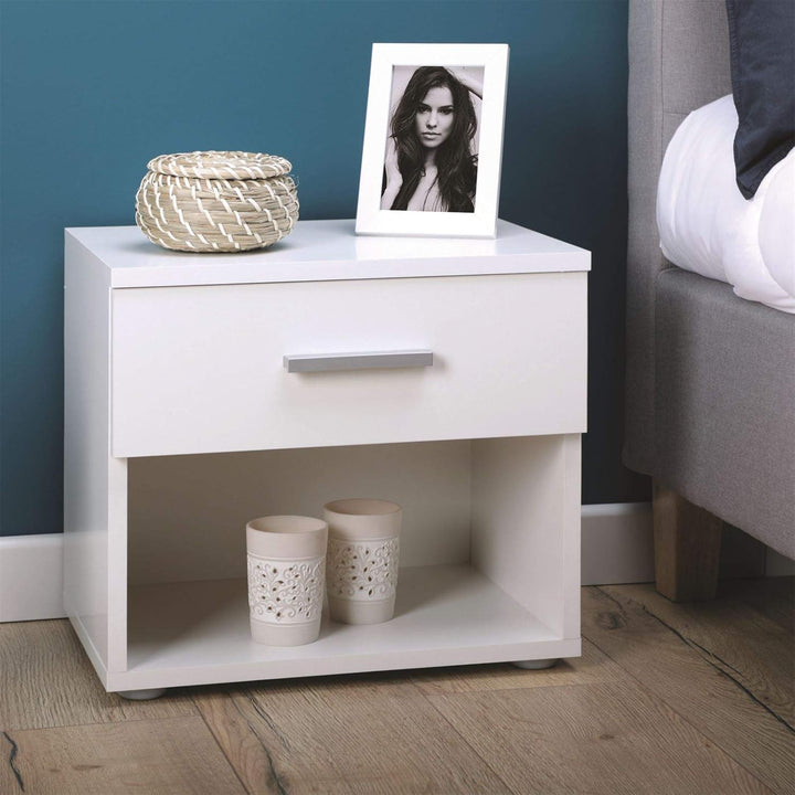 CARO-Möbel Nachttisch Mary im 2er Set Nachtschrank Nachtkommode in Hochglanz weiss mit Schublade und