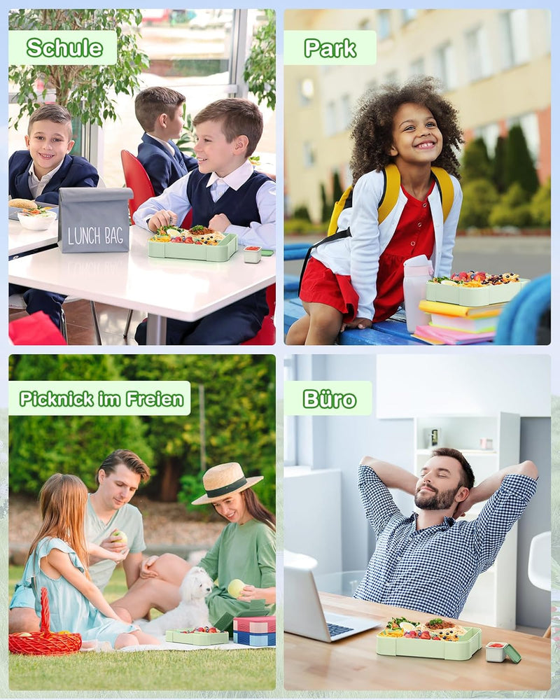 HOBUE Brotdose Kinder Mit Fächern,1330ml Lunchbox Auslaufsichere Bento Box,Vesperbox mit 6 Fächern,