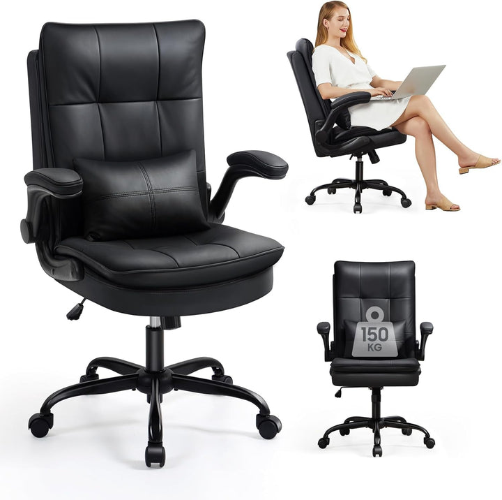 Bürostuhl Ergonomisch Schreibtischstuhl mit Hochklappbare Armlehne | Lordosenstütze, Bürostuhl 150kg
