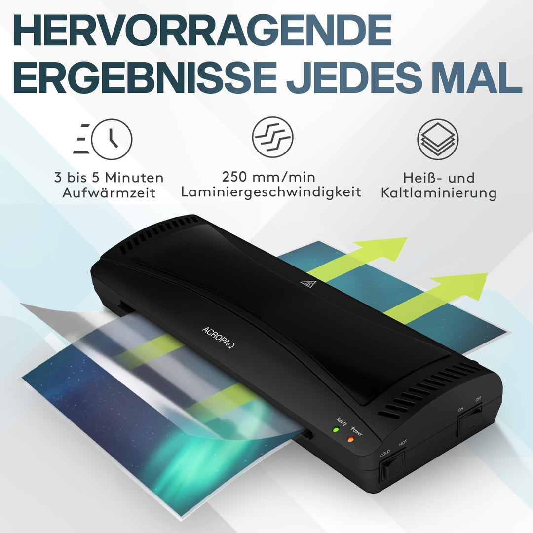 ACROPAQ Laminiergerät A3 mit Laminierfolien - Laminierset mit 50 Laminierfolien, Eckenrunder, Papier