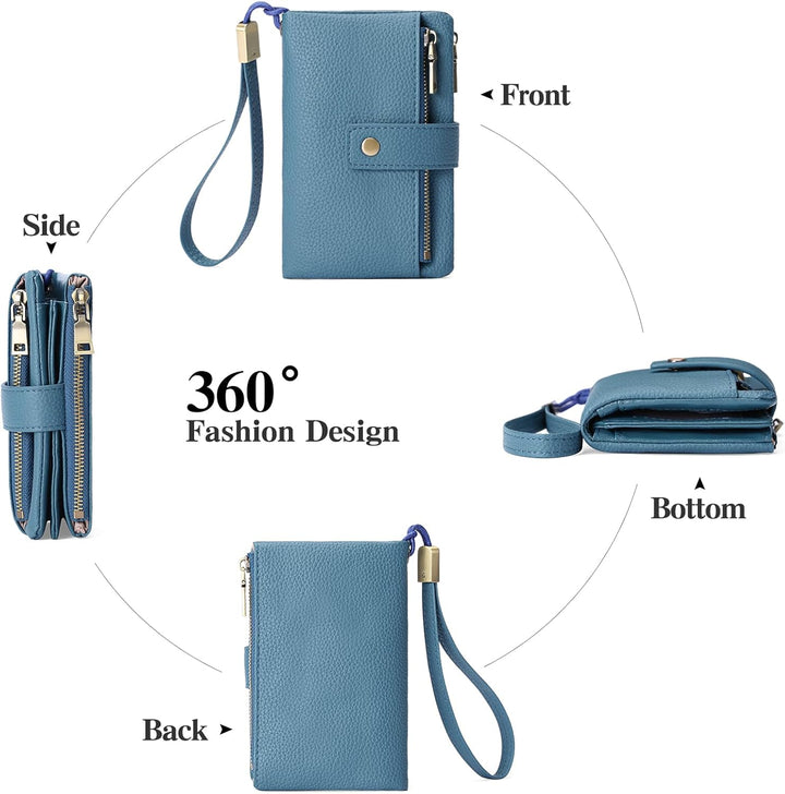 SENDEFN Geldbörsen für Damen Mittelgrosse, Dreifach Faltbare Portemonnaie Damen aus Leder, RFID-bloc