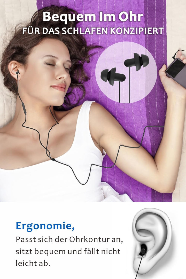 Hearprotek 2 Paar Silikon Schlaf Ohrhörer, Komfortable Anti-Lärm In-Ear Kopfhörer 3,5 mm Stecker mit