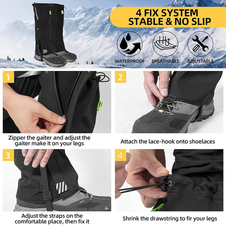 ROCKBROS Gamaschen Wasserdicht Warm Regengamaschen Schnee Gaiters zum Outdoor Wandern, Schneewandern