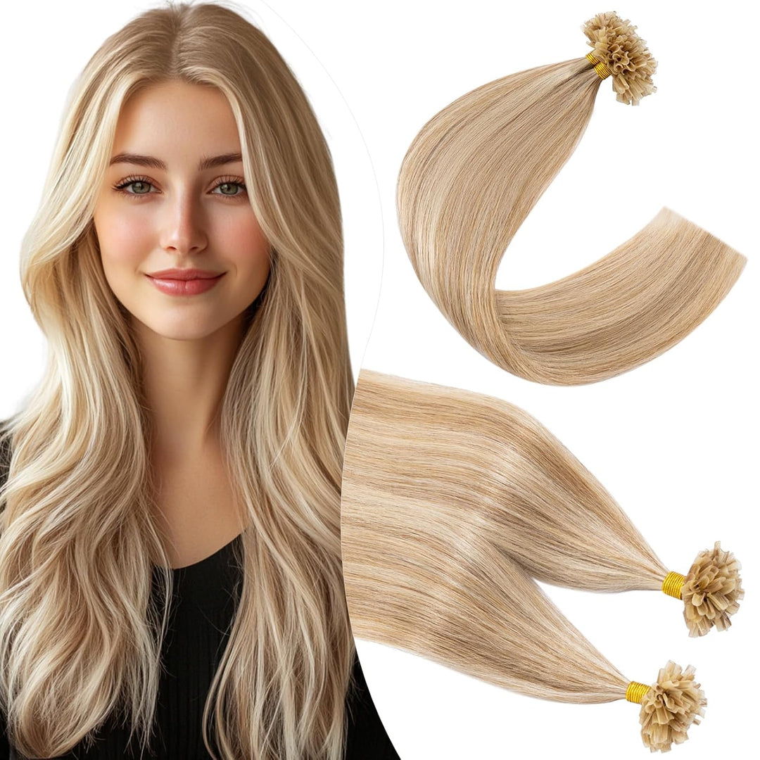 Elailite U-Tip Echthaar Bonding Extensions Keratin Haarverlängerung Haar Glatt 100 Strähnen 50g 16"/