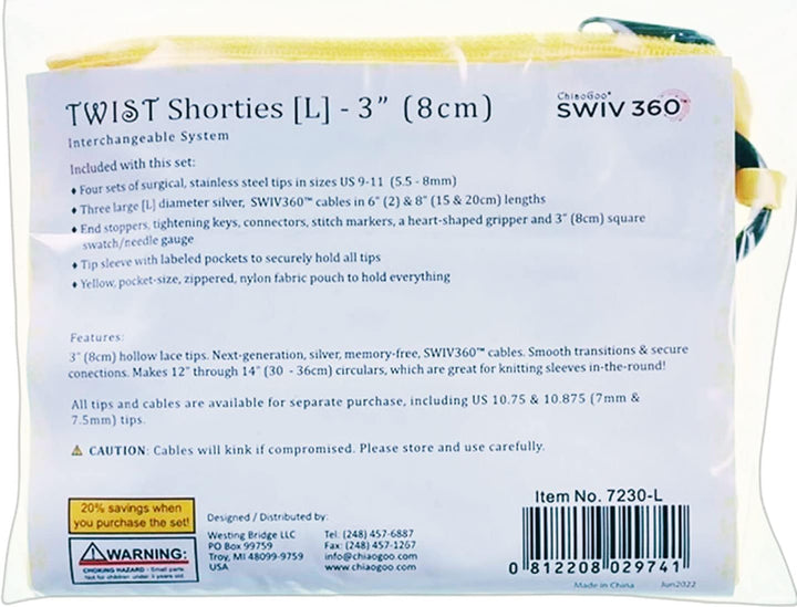 chiaogoo 0007230 Twist Shorties 7230-L Edelstahl-Set, 8 cm, Grösse L, Gelb, 1-Pack