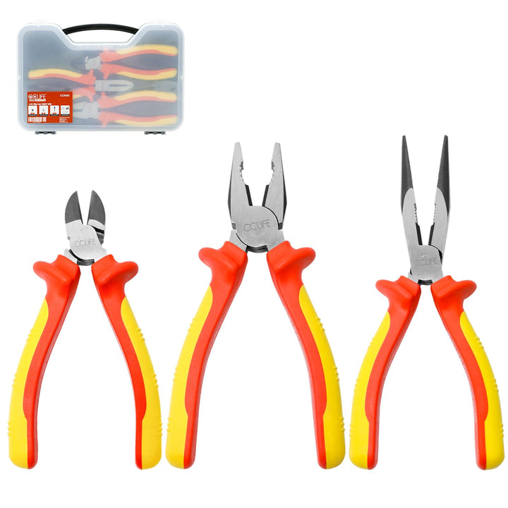 CCLIFE VDE Zangenset 1000V 3-tlg. Universal Kombizange 170mm + Flachrundzange 170mm + Seitenschneide