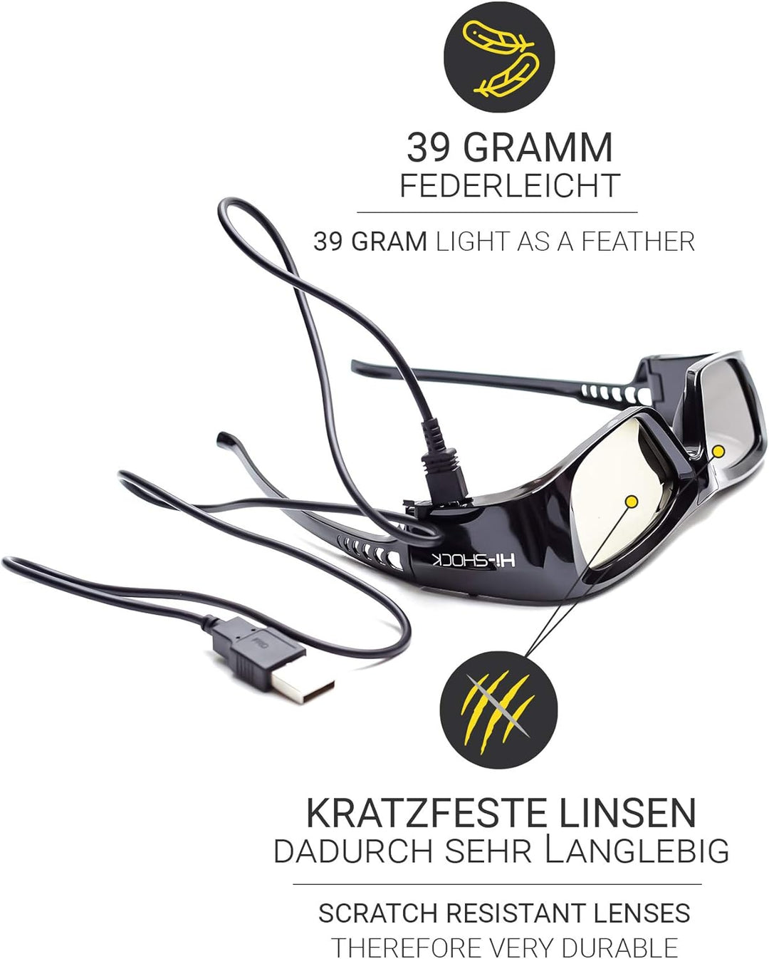 Hi-Shock BT/RF Pro Black Diamond | Bluetooth 3D Brille für 3DTV &amp; 3D-RF Beamer von Sony, Epson, Jvc,