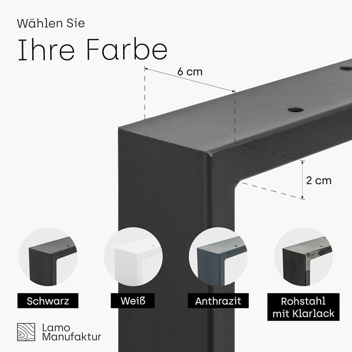 LAMO Manufaktur Tischbeine für Schreibtisch Esstisch, Simple Light, Vierkantprofil 60x20 mm, Tischge
