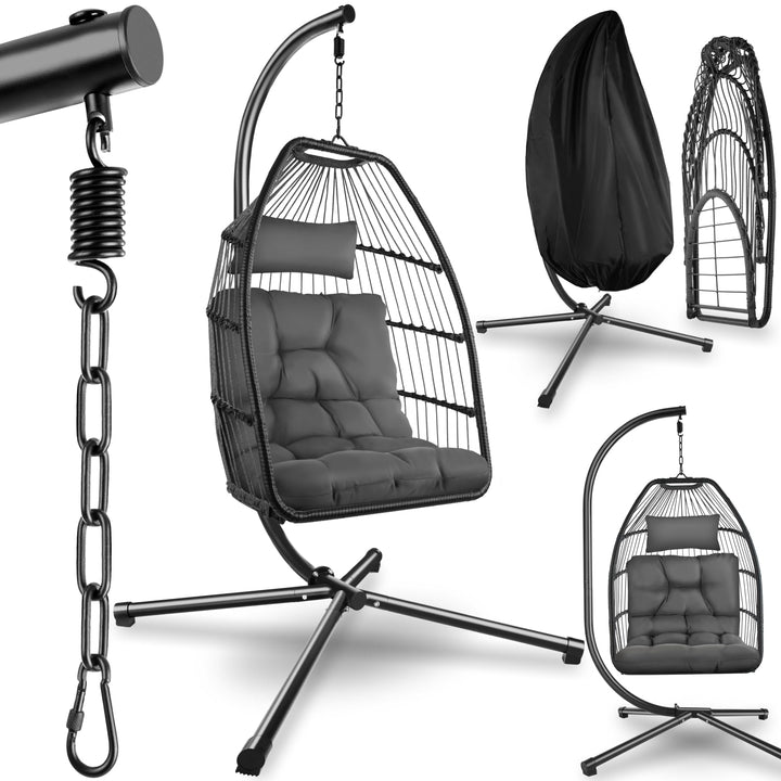 tectake® Hängesessel mit Gestell, Dicke Kissen, Möbel, Deko für Wohnzimmer, Jugendzimmer, Balkon, Ou
