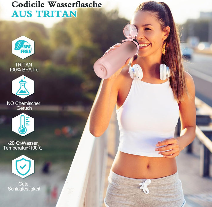 CodiCile Trinkflasche 1L, Wasserflasche 1L BPA-Frei, Auslaufsichere 1 Liter Trinkflasche, Tritan Spo