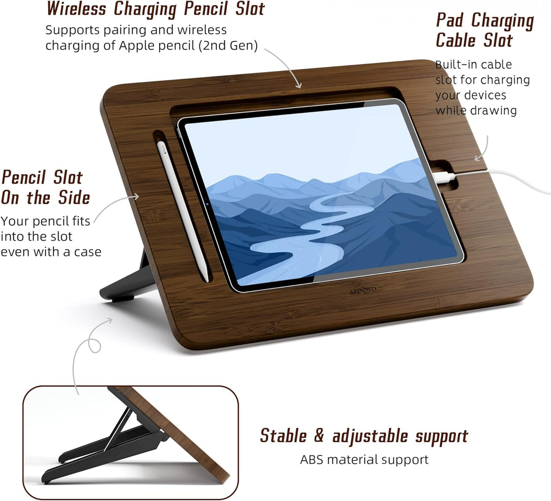 AFOOYO Bambus-Tablet-Zeichenständer, tragbar und verstellbar, 5 Winkel, für Laptop, iPad Pro 12,9/13