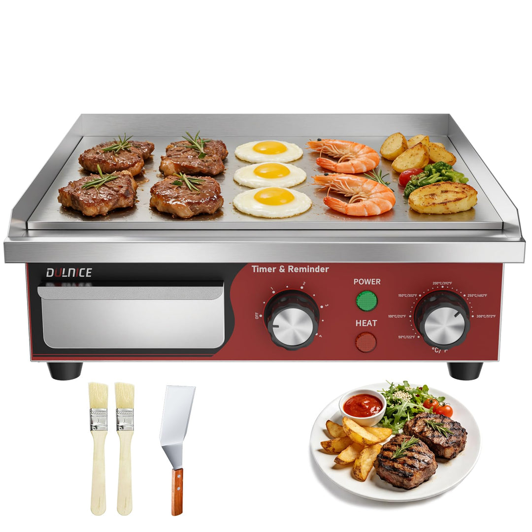 Grillplatte Elektrisch Gastro 36cm,1700W Elektrische Grillplatte Edelstahl mit 5-Minuten-Erinnerungs