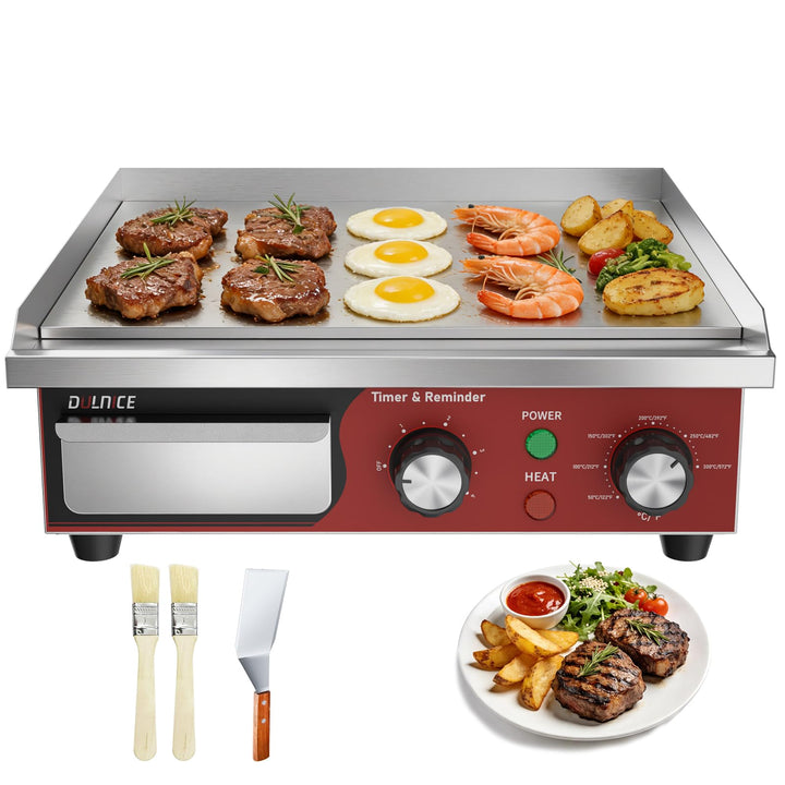 Grillplatte Elektrisch Gastro 36cm,1700W Elektrische Grillplatte Edelstahl mit 5-Minuten-Erinnerungs