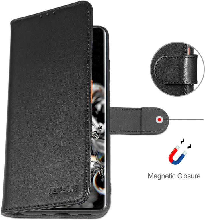 LENSUN Echtleder Hülle für Samsung Galaxy S20 Ultra, Handyhülle [Echtes Leder] [Magnetverschluss] [K