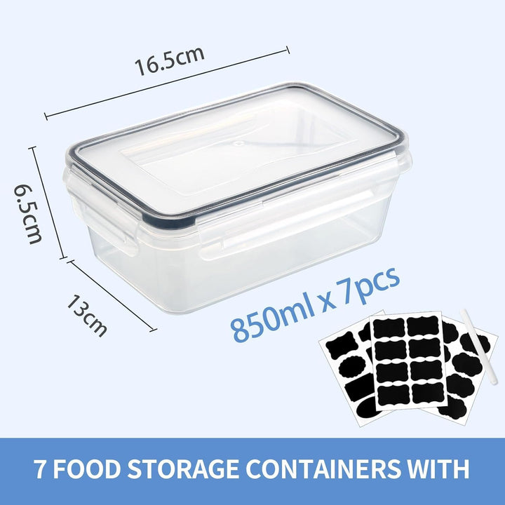 7 x 840 ml Frischhaltedosen mit Deckel aus Kunststoff in Mittelgrösse, Gefrierdosen, Essensboxen, BP