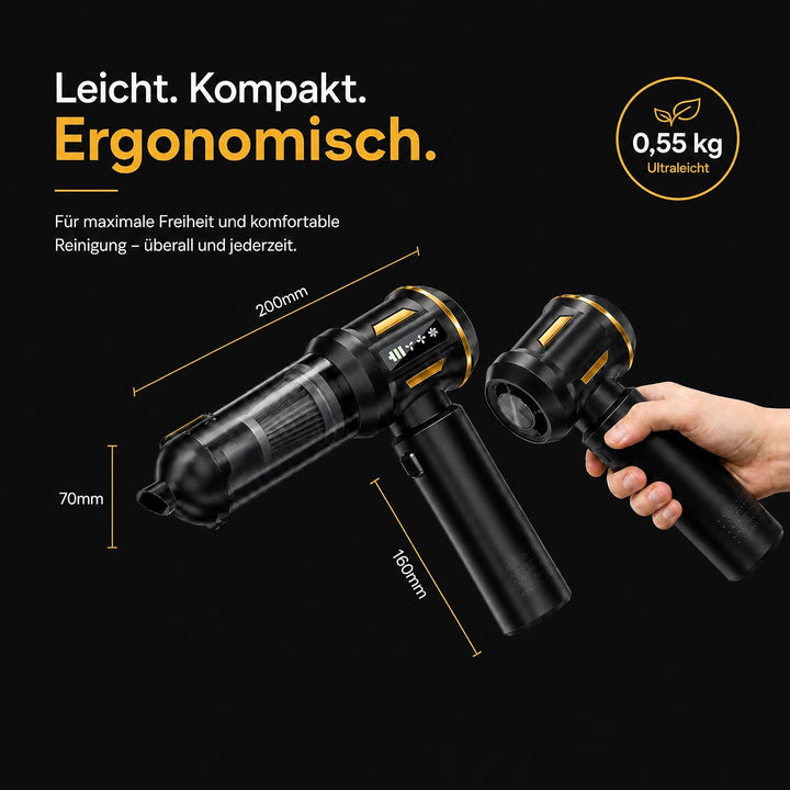 Handstaubsauger Akku 27000 Pa | 4-in-1 Auto Staubsauger mit Bürstenlosem Motor, Druckluftgebläse, Lu