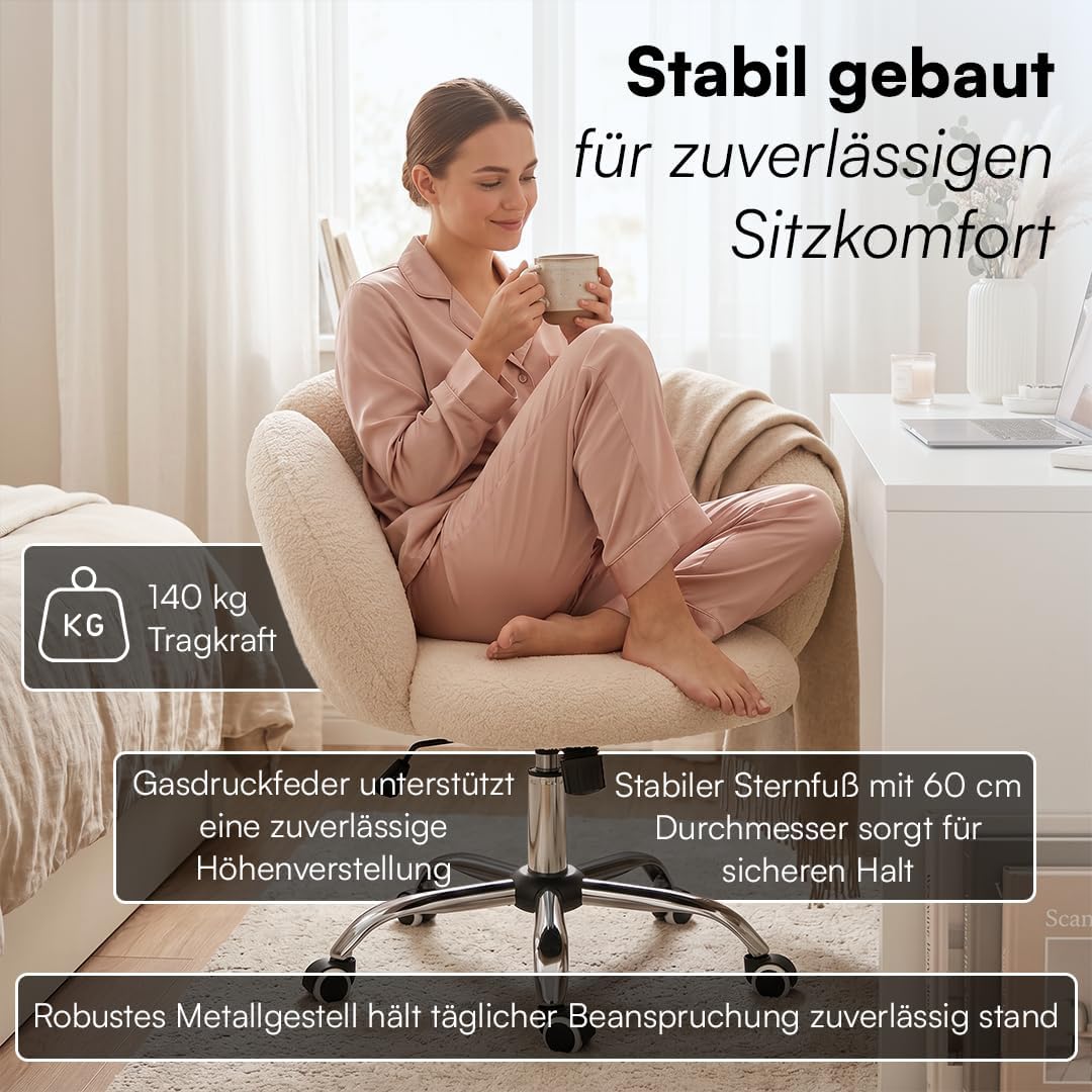Bellamio Meli Schreibtischstuhl in Wolkenform – Schminkstuhl Beige – Bürostuhl mit Verstellbarer Leh