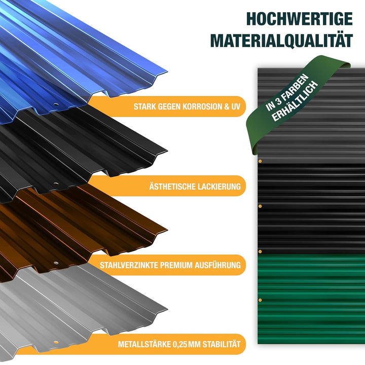 KESSER® 14 Stück Trapezblech Profilblech Set 110x46cm, 7 m² Dachblech verzinkter Stahl 0,25mm, Dachp