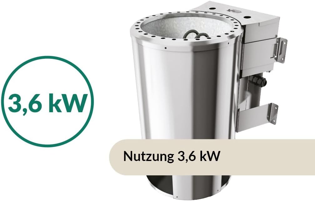 Karibu elektrisch Saunaofen 3,6 KW Bio Easy Plug&Play für externe Steuerung, ohne Saunasteine, ohne