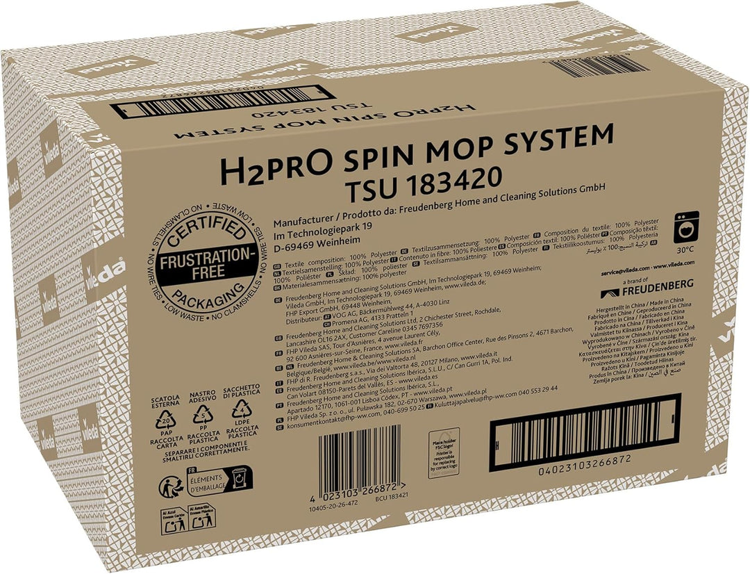 Vileda H2PrO Wischmopp Set mit Eimer| Innovatives Zweitanksystem zur Trennung von Frisch- und Schmut